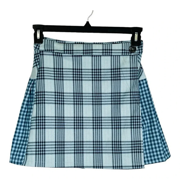 Urban Outfitters Plaid Patchwork Pleated A-Line Mini Skirt Wrap Women Size Small - Picture 1 of 6
